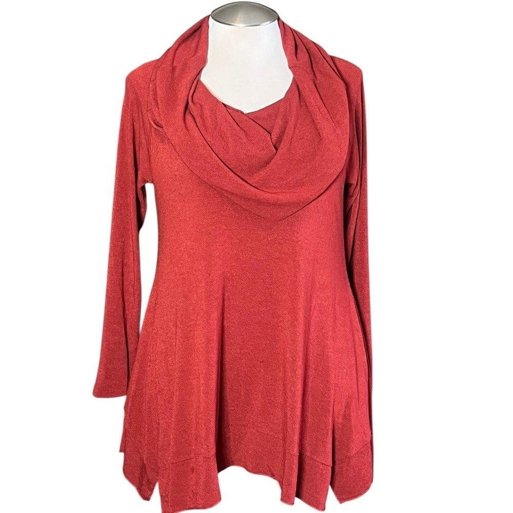 Soft Surroundings Womens Cowl Neck Tunic‎ Top Brick Red Long Sleeve Large 25027
